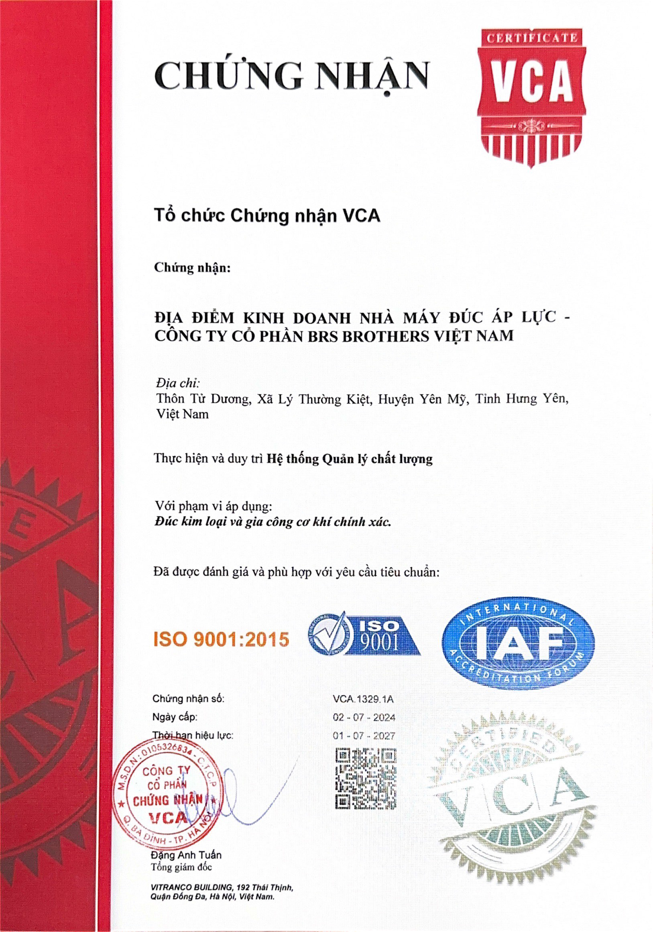 Chứng chỉ ISO 9001:2015